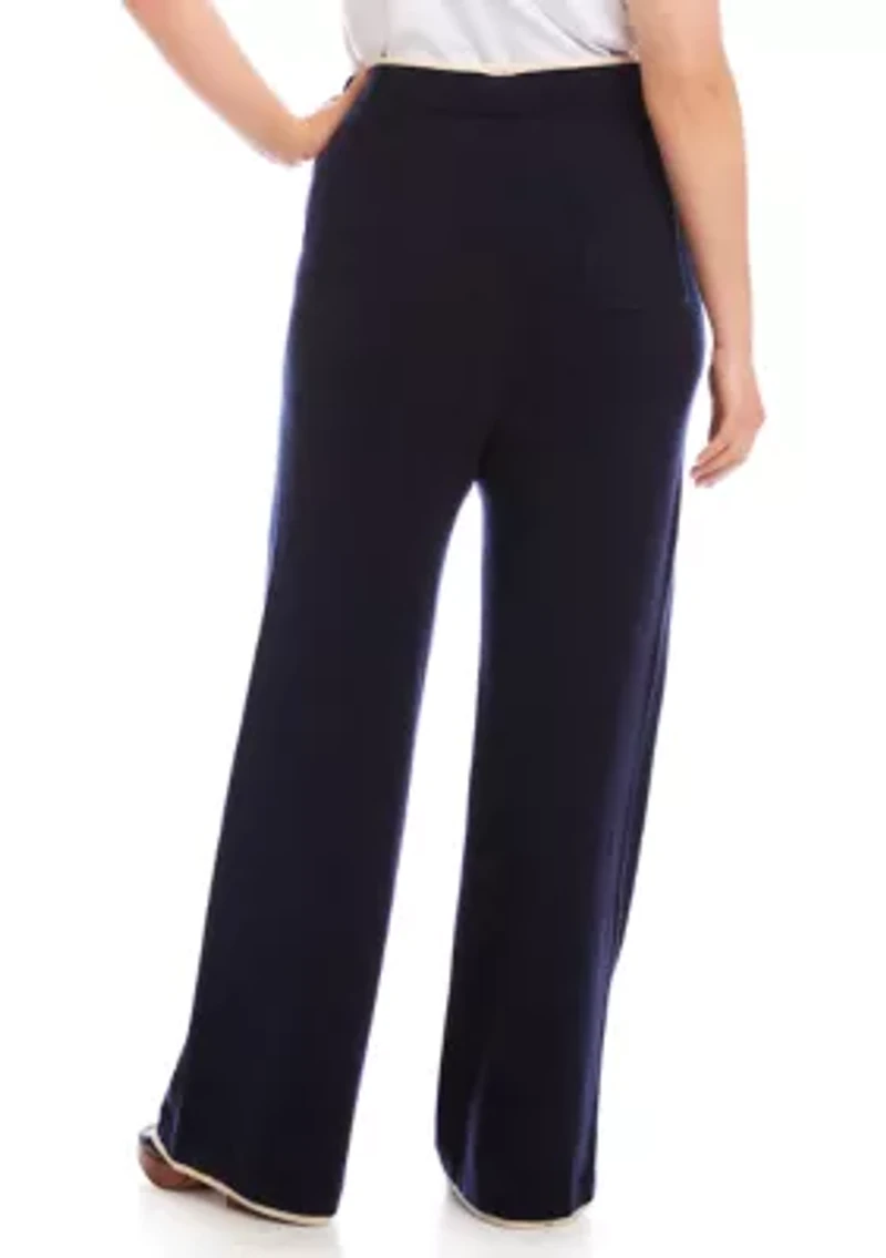 Plus Contrast Drawstring Wide-Leg Sweater Pants