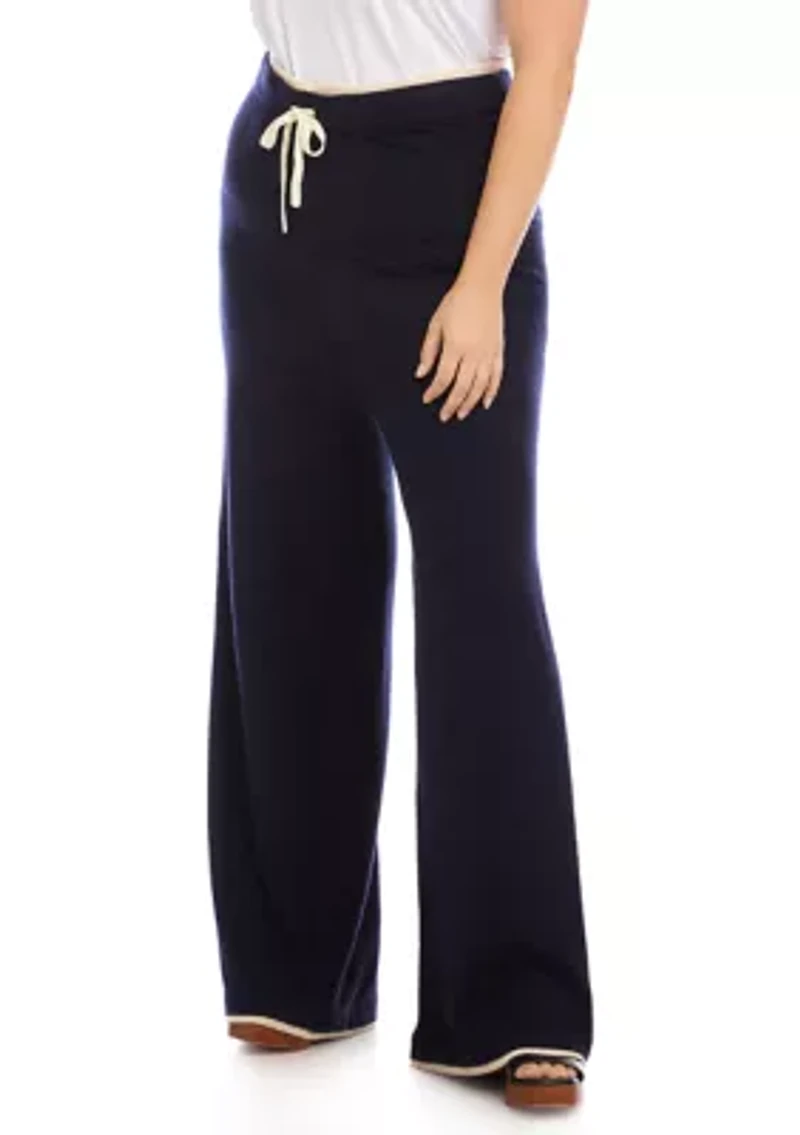 Plus Contrast Drawstring Wide-Leg Sweater Pants