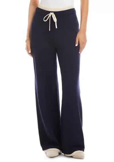 Women's Contrast Drawstring Wide-Leg Sweater Pants