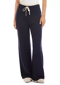 Women's Contrast Drawstring Wide-Leg Sweater Pants