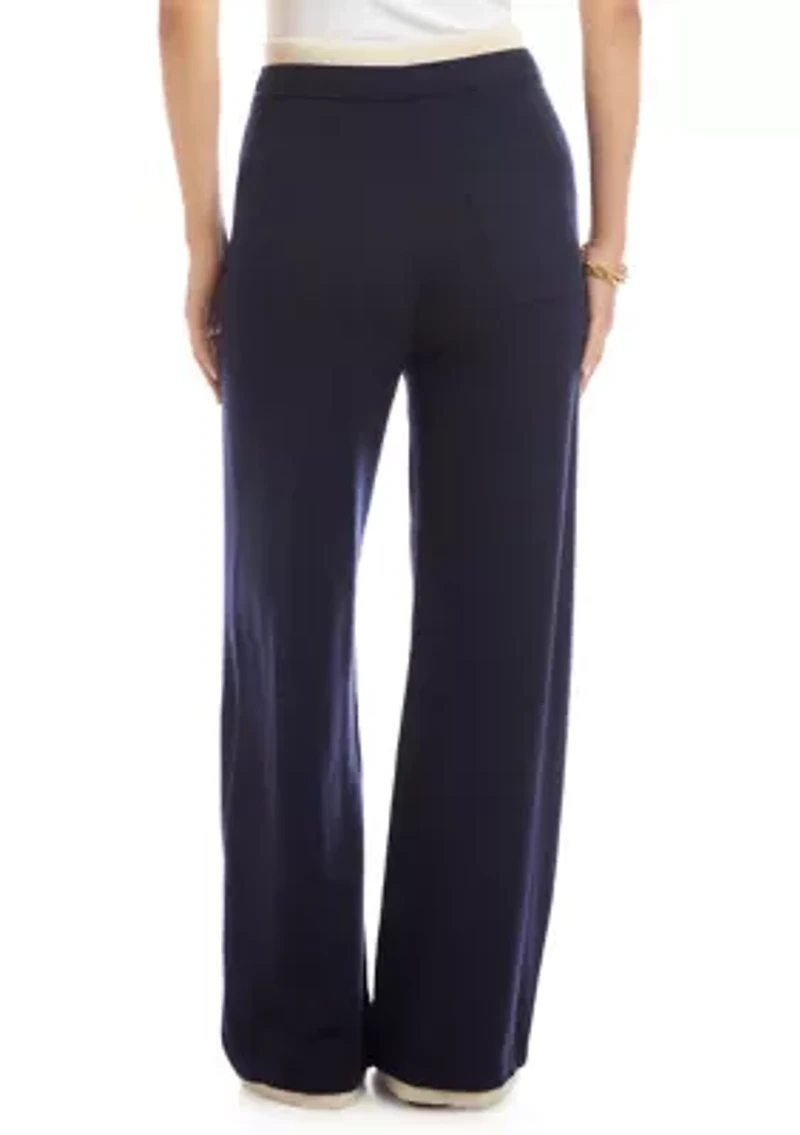 Women's Contrast Drawstring Wide-Leg Sweater Pants