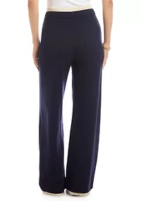 Women's Contrast Drawstring Wide-Leg Sweater Pants
