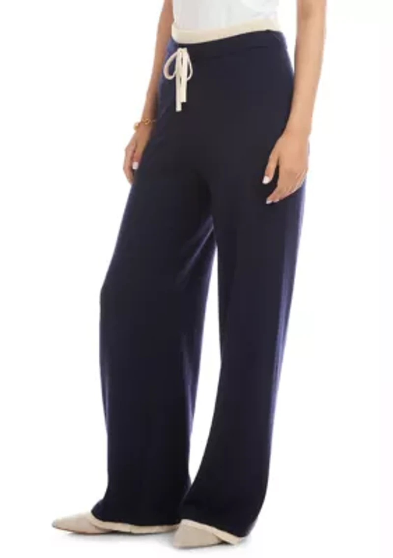 Women's Contrast Drawstring Wide-Leg Sweater Pants