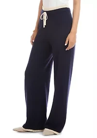 Women's Contrast Drawstring Wide-Leg Sweater Pants