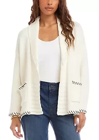 Women's Contrast Stitch Open Front Cardigan Sweater