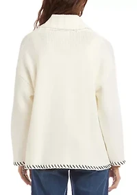 Women's Contrast Stitch Open Front Cardigan Sweater