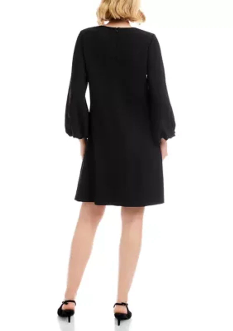 Petite 3/4 Puff Sleeve Embellished Dress