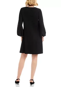 Petite 3/4 Puff Sleeve Embellished Dress