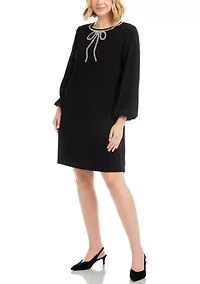 Petite 3/4 Puff Sleeve Embellished Dress