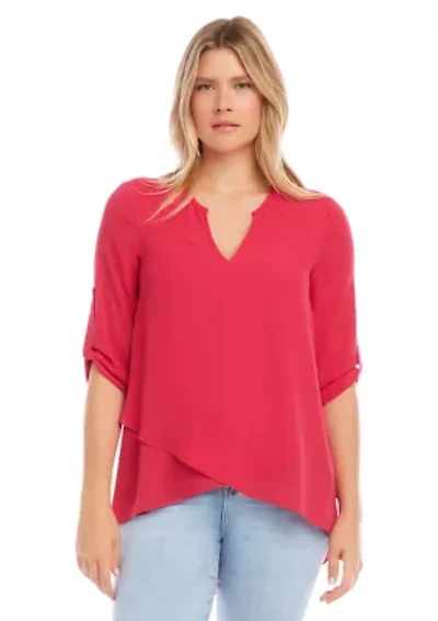 Petite Asymmetric Hem Wrap Top
