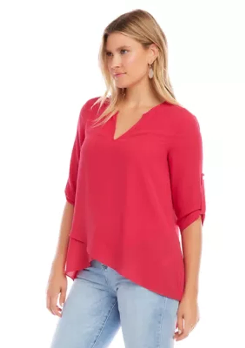 Petite Asymmetric Hem Wrap Top