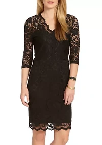 V-neck Scallop Hem Lace Dress