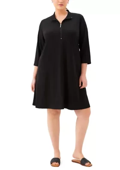 Plus 3/4 Sleeve Zip-Up Travel Dress