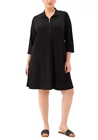 Plus 3/4 Sleeve Zip-Up Travel Dress