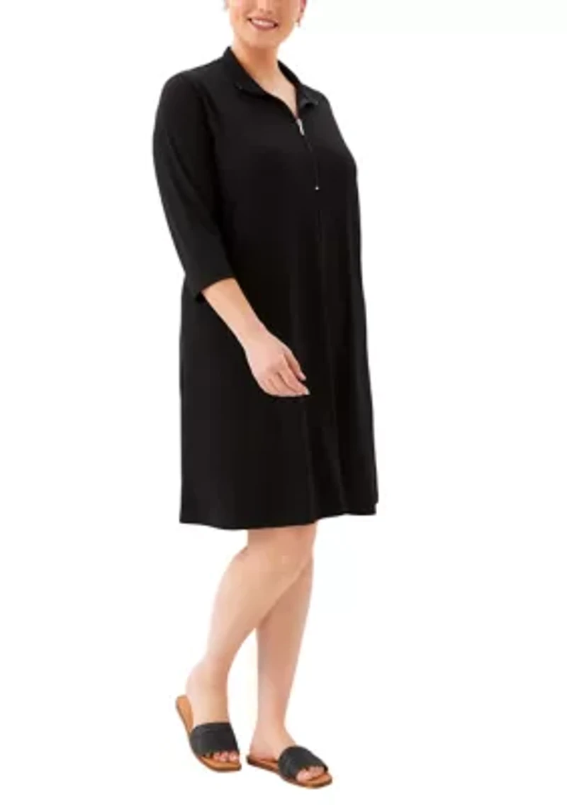 Plus 3/4 Sleeve Zip-Up Travel Dress