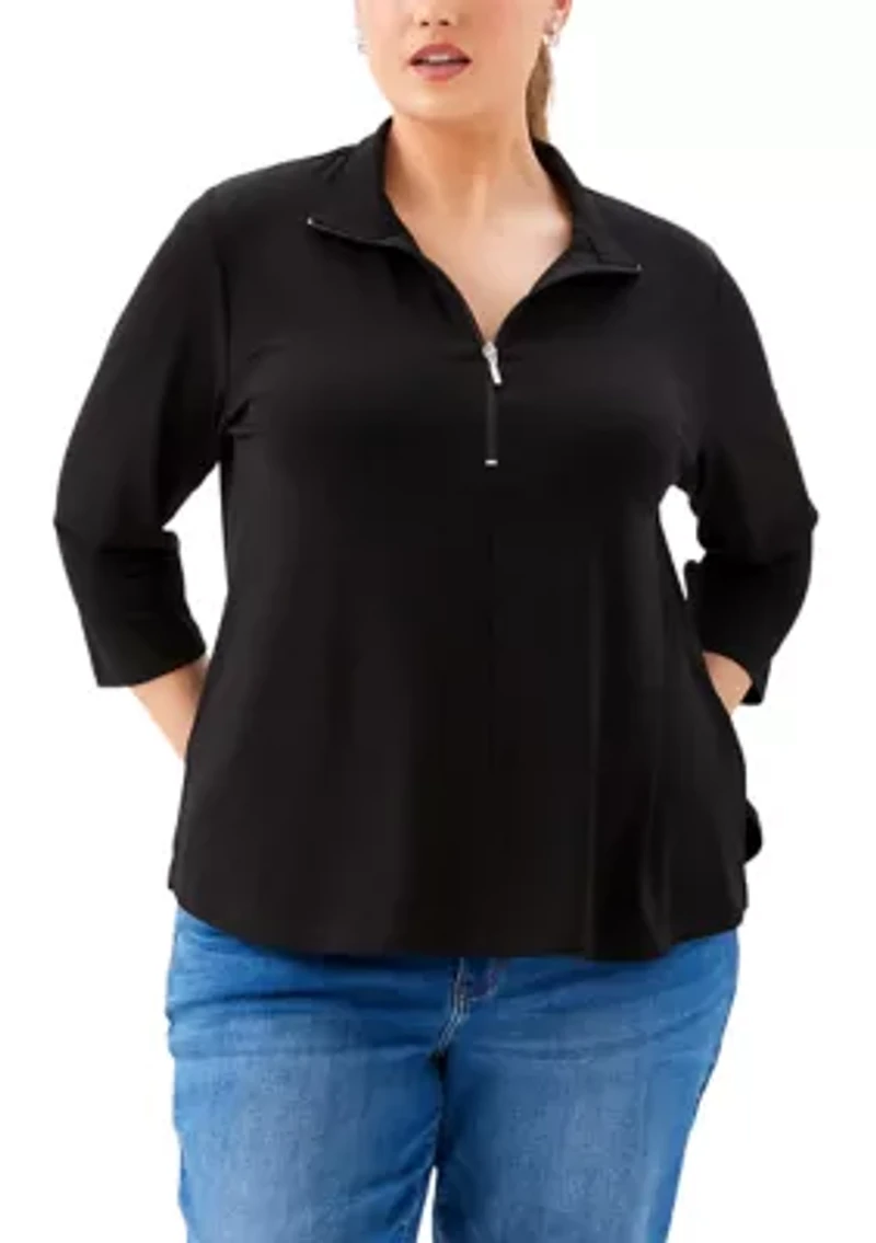Plus 3/4 Sleeve Zip-Up Travel Top