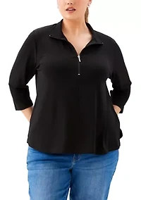 Plus 3/4 Sleeve Zip-Up Travel Top