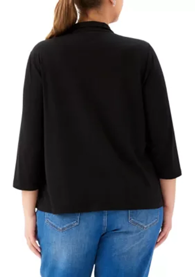 Plus 3/4 Sleeve Zip-Up Travel Top