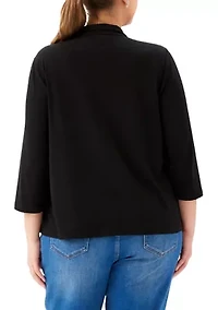 Plus 3/4 Sleeve Zip-Up Travel Top