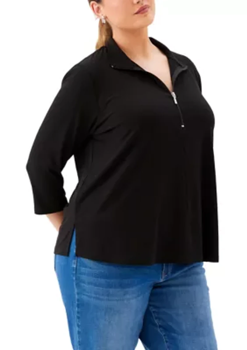 Plus 3/4 Sleeve Zip-Up Travel Top