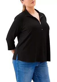 Plus 3/4 Sleeve Zip-Up Travel Top