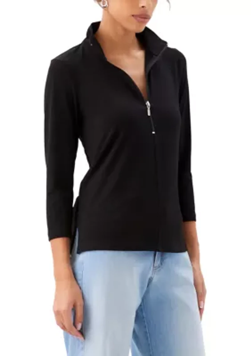 Women's 3/4 Sleeve Zip-Up Travel Top