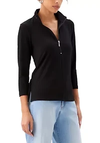 Women's 3/4 Sleeve Zip-Up Travel Top