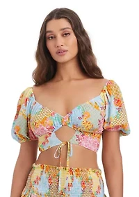 Cropped Shirt With Puff Sleeves Coverup