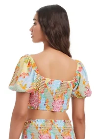 Cropped Shirt With Puff Sleeves Coverup