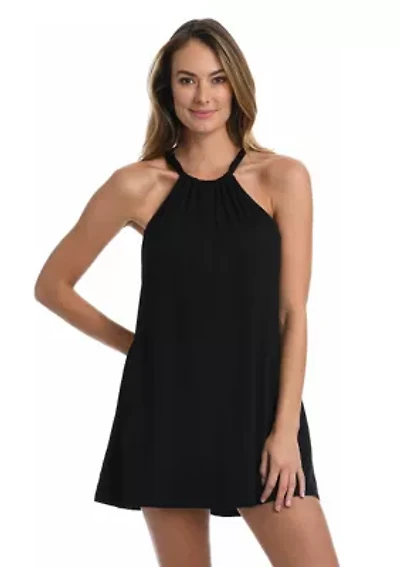 Draped Darling High Neck Swim Cover Up Dress