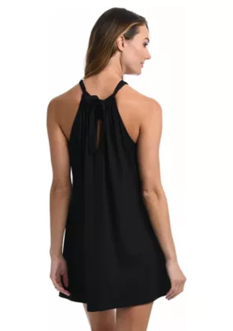 Draped Darling High Neck Swim Cover Up Dress