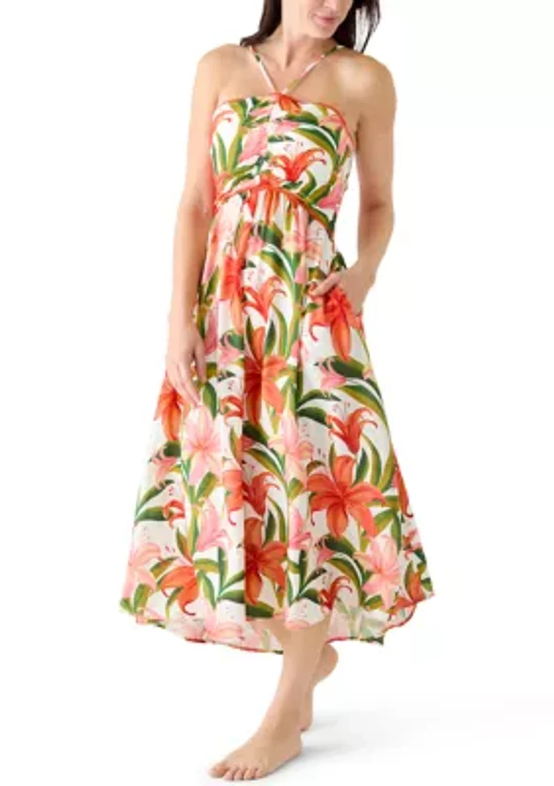 Jungle Blossom Lace Up Front Midi Dress