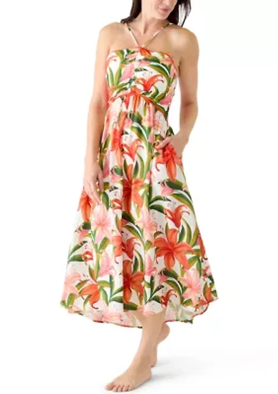 Jungle Blossom Lace Up Front Midi Dress