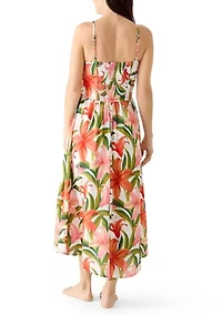 Jungle Blossom Lace Up Front Midi Dress