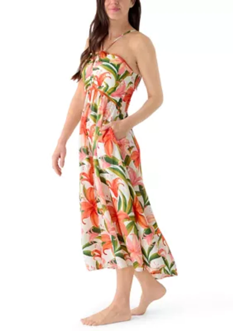 Jungle Blossom Lace Up Front Midi Dress