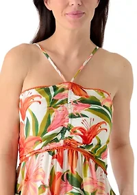 Jungle Blossom Lace Up Front Midi Dress