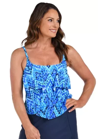 Artisan Ikat Double Tiered Tankini Swim Top