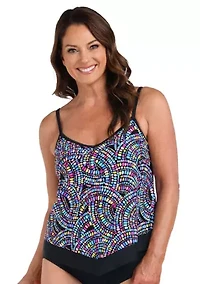 Colorburst Ruffled Bandeau Tankini Swim Top