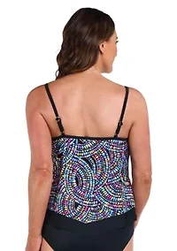 Colorburst Ruffled Bandeau Tankini Swim Top