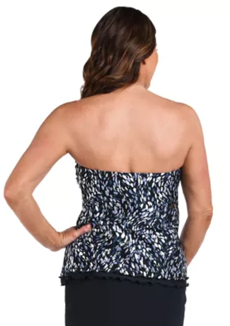 Brushstroke Shimmer Ruffled Bandeau Tankini Swim Top