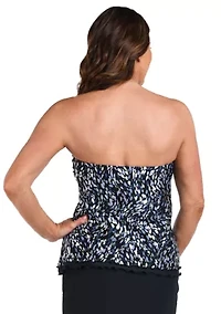 Brushstroke Shimmer Ruffled Bandeau Tankini Swim Top