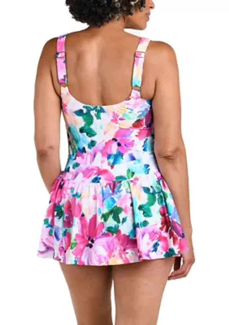 Spring Bouquet Empire Waist Swim Dress