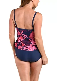 Romantic Getaway Faux Tankini One Piece Swimsuit
