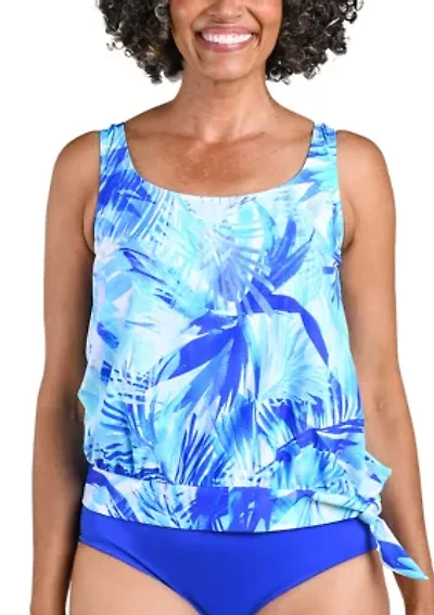 Pacific Palms Banded Blouson Tankini Top