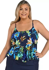 Plus Indigo Vineyard Double Tiered Tankini Swim Top