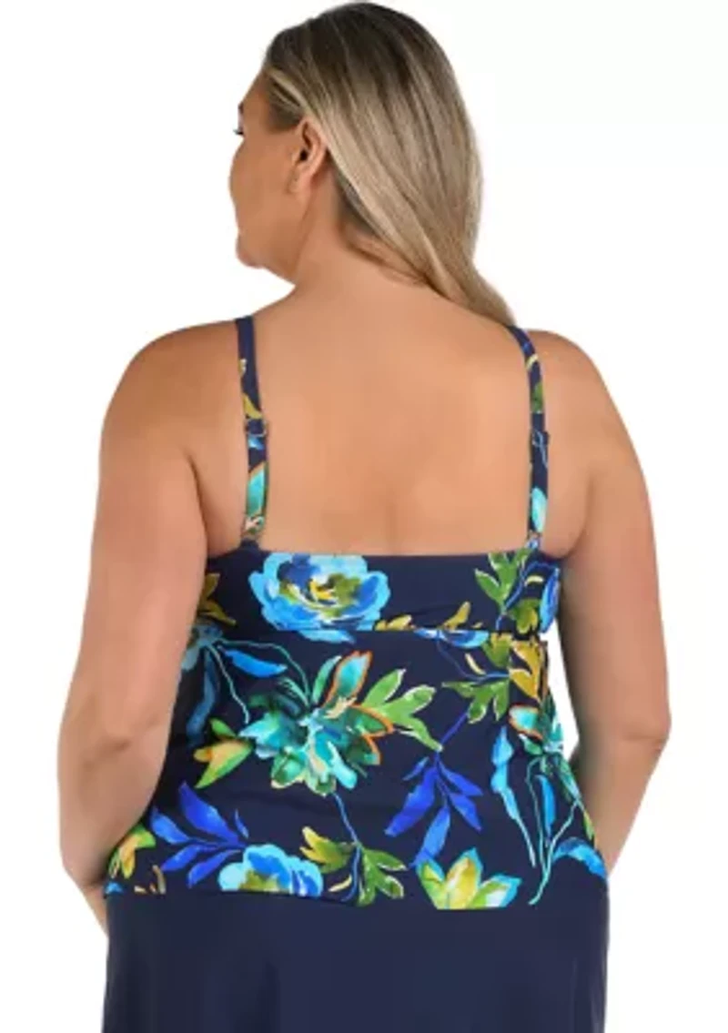 Plus Indigo Vineyard Double Tiered Tankini Swim Top