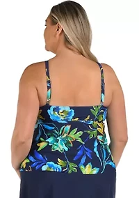Plus Indigo Vineyard Double Tiered Tankini Swim Top