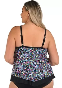 Plus Color Burst Flutter Tankini Swim Top