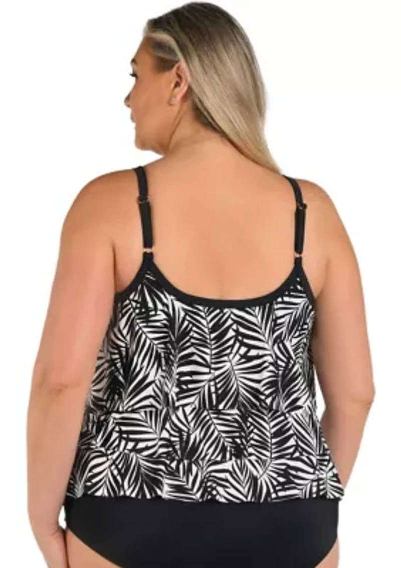 Plus Palm Retreat Triple Tiered Tankini Swim Top