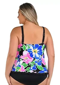 Plus Summer Splash Ruffled Bandeau Tankini Swim Top